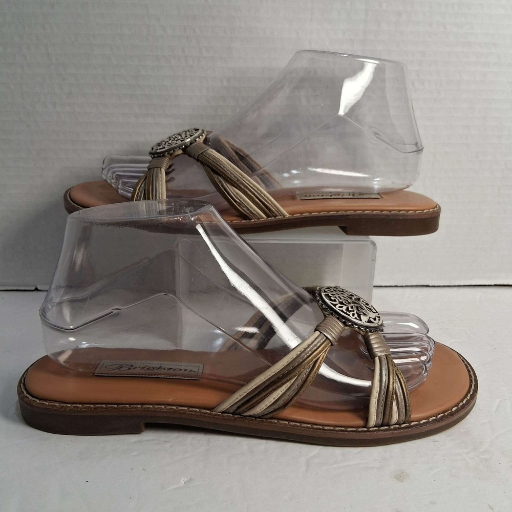 Brighton Women's Sandals Embellished Thong Flip Flop Tan Brown Silver‎ Size 7.5